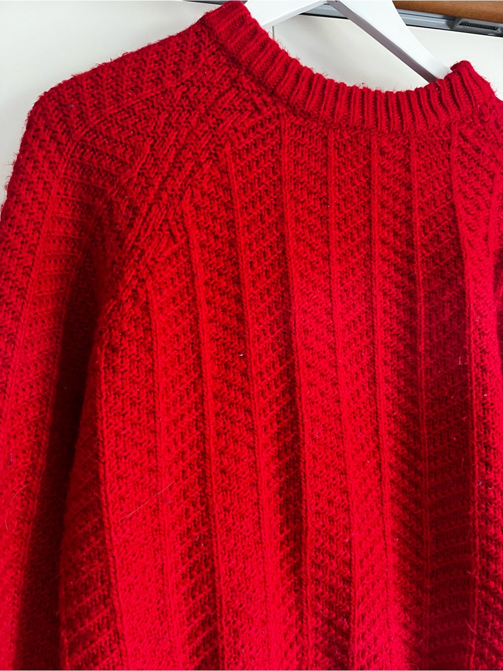 H&M Red Textured Crewneck Sweater